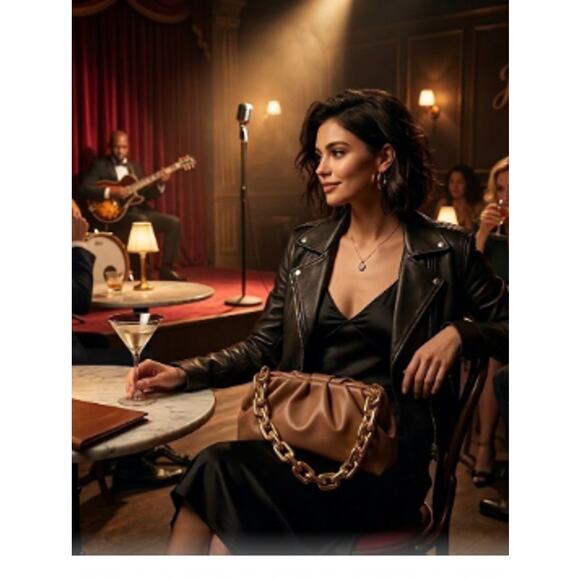 unknown Handbags - Elegant Tan Purse with Gold Chain Detail Chic Brown & Gold Accent Bag